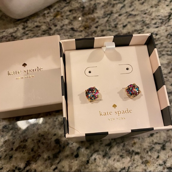 Kate Spade Glitter Stud Earrings in "Confetti Multi Glitter" 14K Gold Plated - Picture 5 of 12